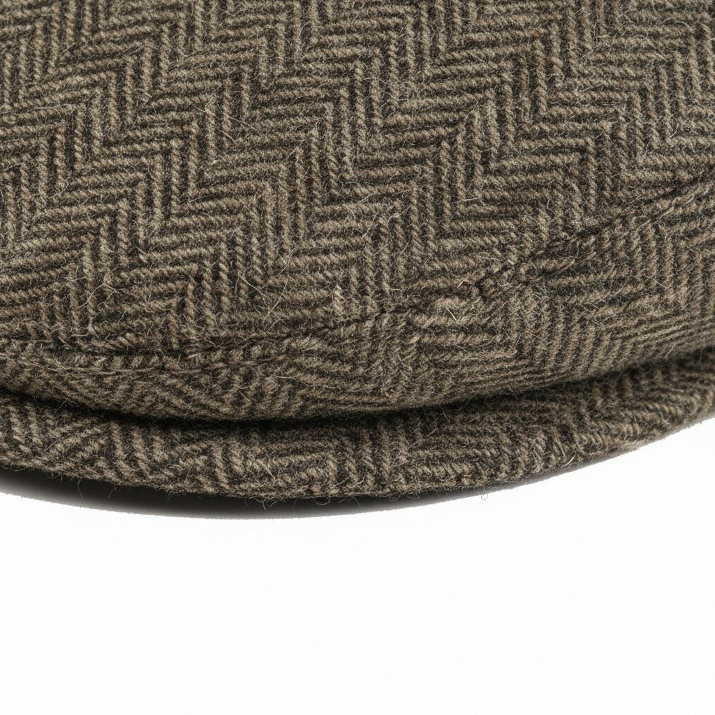Mens Tweed Flat Cap - Oak Herringbone - Texture Close Up