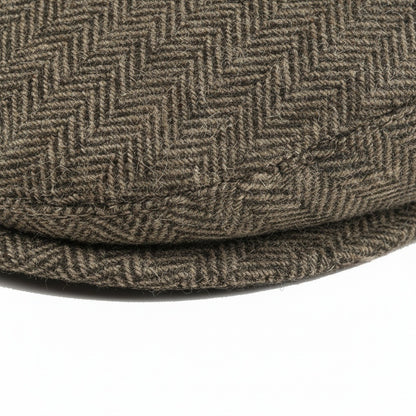 Mens Tweed Flat Cap - Oak Herringbone - Texture Close Up