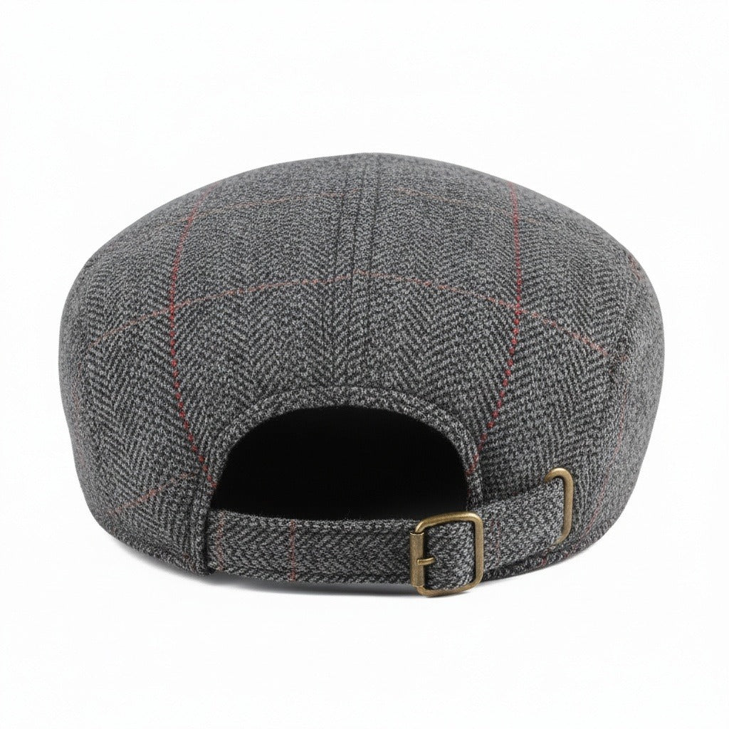 Mens Tweed Flat Cap - Grey Plaid - Fabric Detail