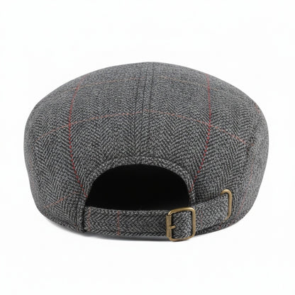 Mens Tweed Flat Cap - Grey Plaid - Fabric Detail