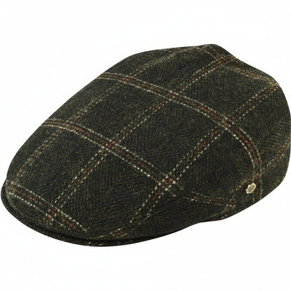 Mens Tweed Flat Cap - Moss Plaid - Front View