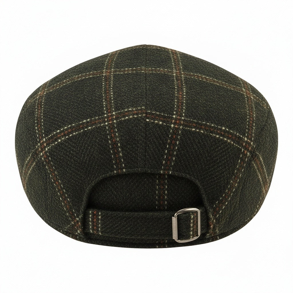 Mens Tweed Flat Cap - Moss Plaid - Fabric Detail