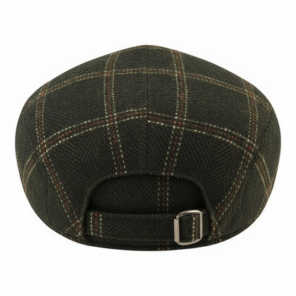Mens Tweed Flat Cap - Moss Plaid - Fabric Detail