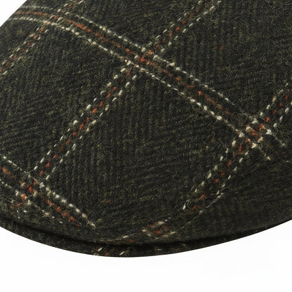 Mens Tweed Flat Cap - Moss Plaid - Texture Close Up