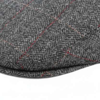 Mens Tweed Flat Cap - Grey Plaid - Texture Close Up