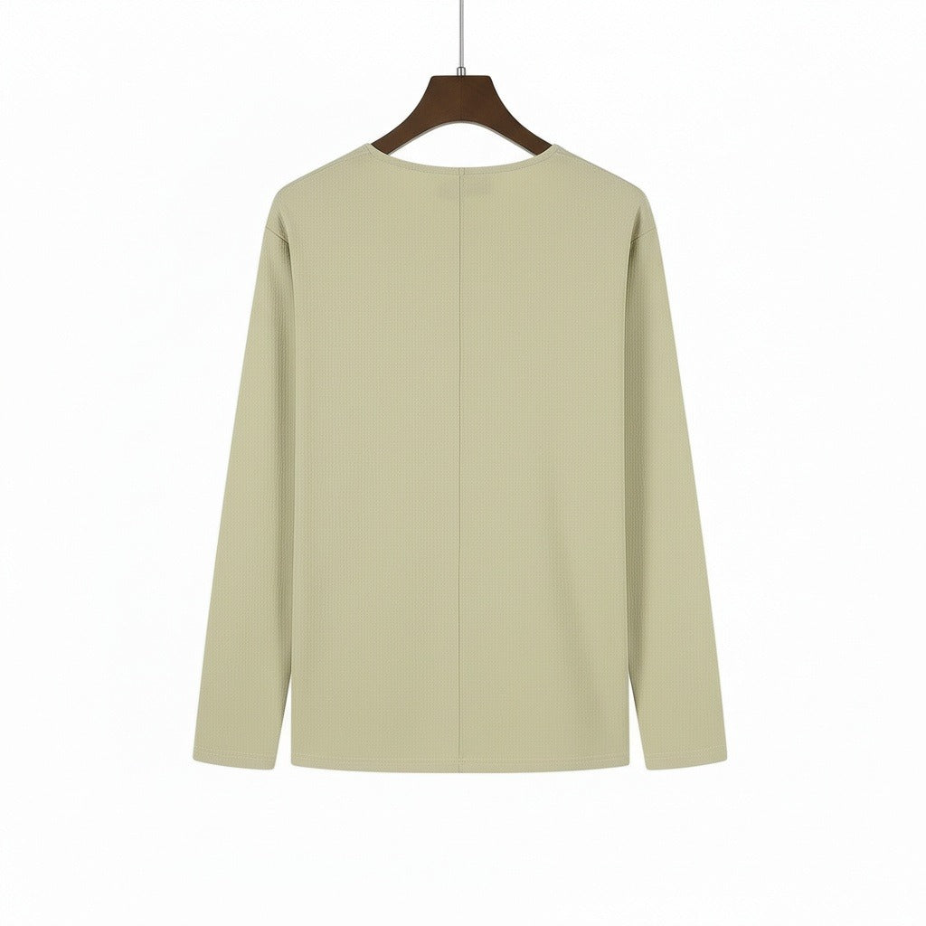 Mens V Neck Linen Set - Pale Olive - Fabric Detail