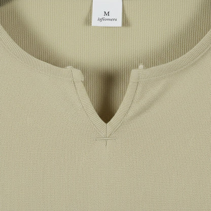 Mens V Neck Linen Set - Pale Olive - Texture Close Up