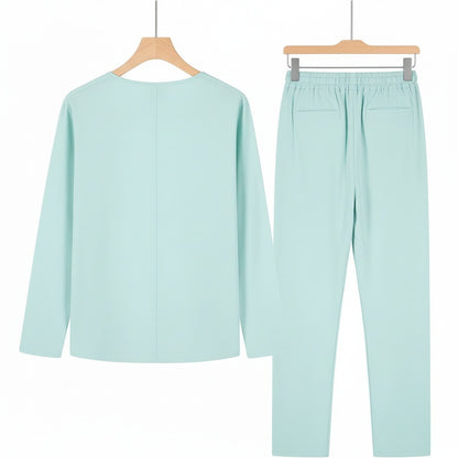 Mens V Neck Linen Set - Aqua Mist - Fabric Detail