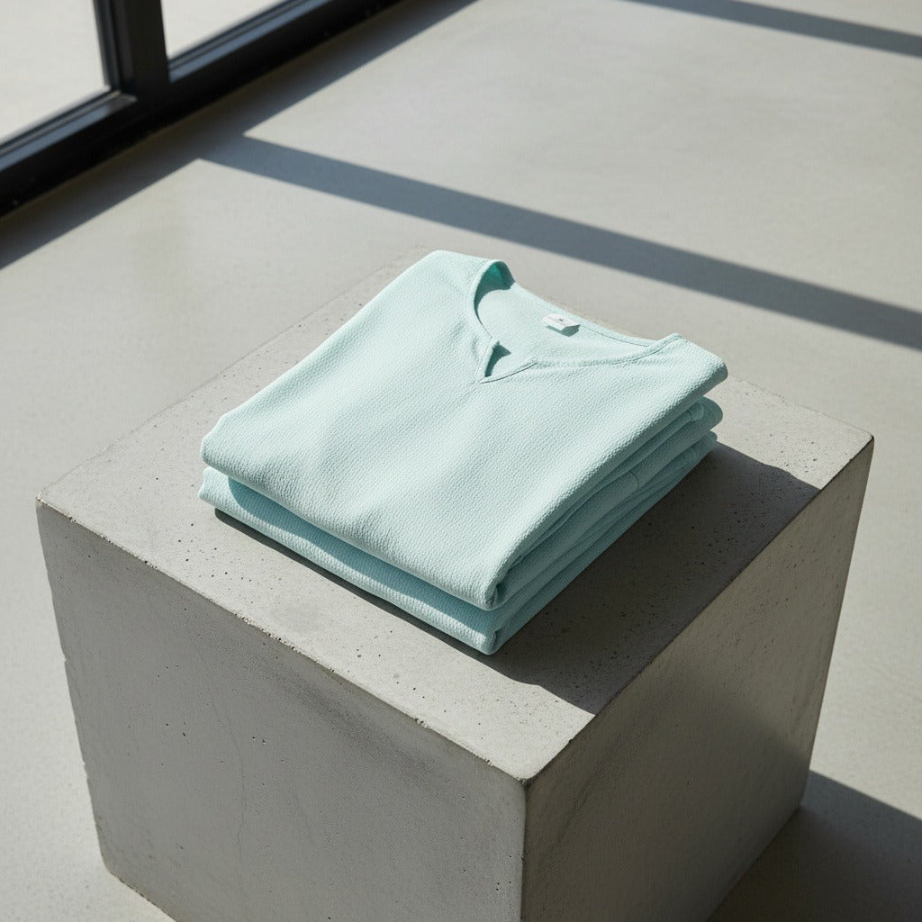Mens V Neck Linen Set - Aqua Mist - Lifestyle Inspiration