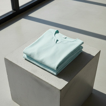 Mens V Neck Linen Set - Aqua Mist - Lifestyle Inspiration