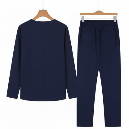 Mens V Neck Linen Set - Deep Midnight - Fabric Detail