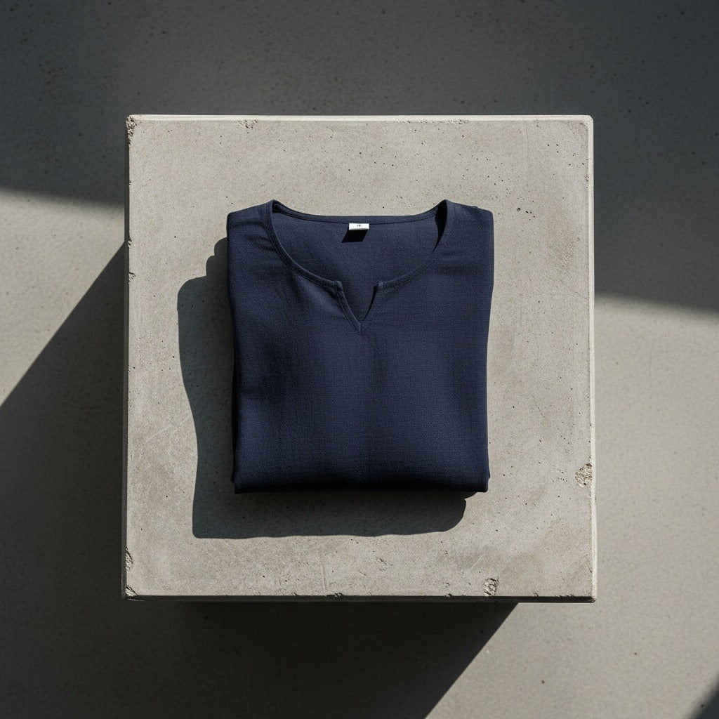 Mens V Neck Linen Set - Deep Midnight - Lifestyle Inspiration