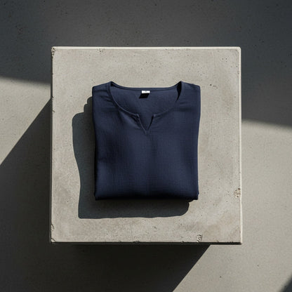 Mens V Neck Linen Set - Deep Midnight - Lifestyle Inspiration