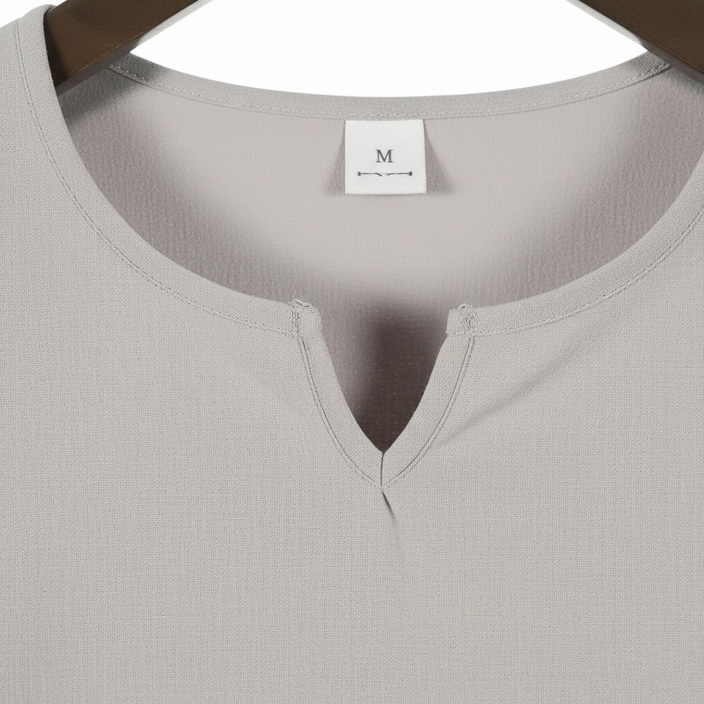 Mens V Neck Linen Set - Silver Birch - Texture Close Up