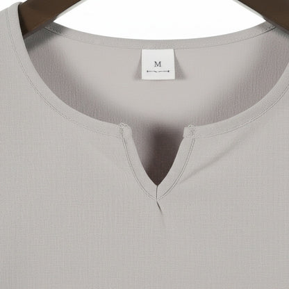 Mens V Neck Linen Set - Silver Birch - Texture Close Up