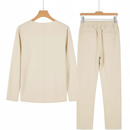 Mens V Neck Linen Set - Desert Sand - Fabric Detail