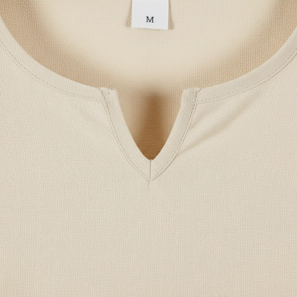 Mens V Neck Linen Set - Desert Sand - Texture Close Up