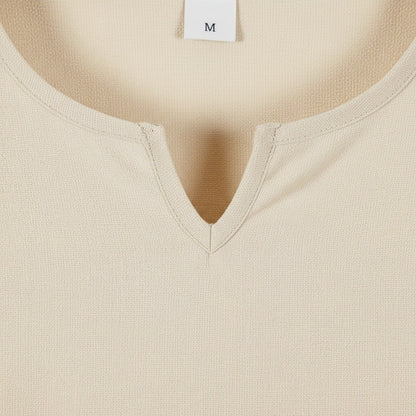 Mens V Neck Linen Set - Desert Sand - Texture Close Up