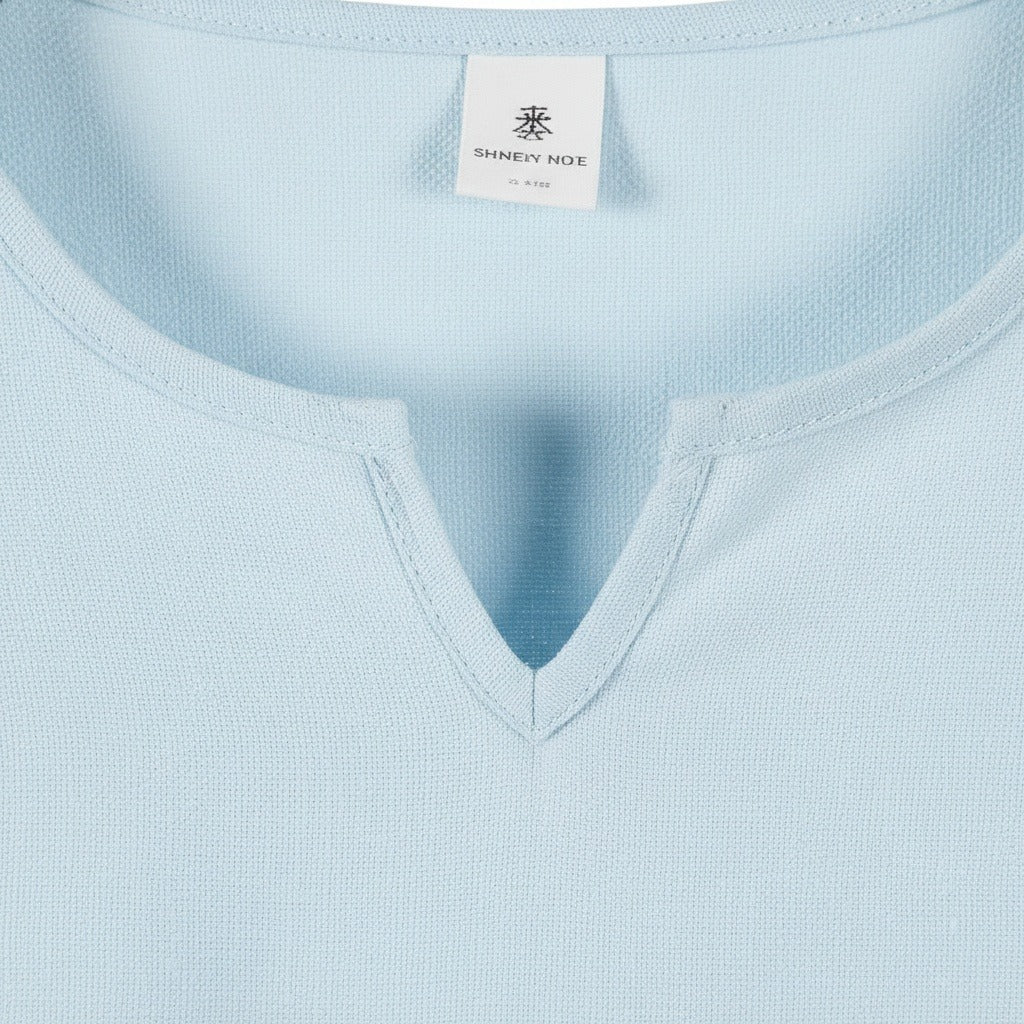 Mens V Neck Linen Set - Light Blue - Texture Close Up