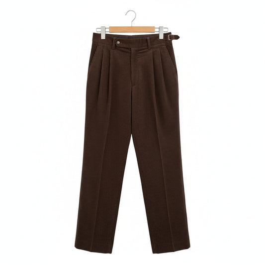 Mens Velvet Suit Trousers - Brown - Front View