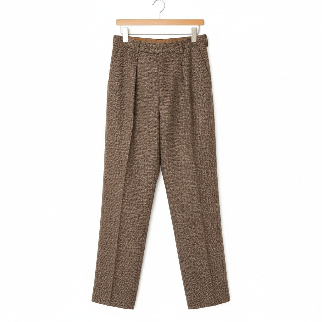 Mens Vintage Pleated Trousers - Brown - Front View