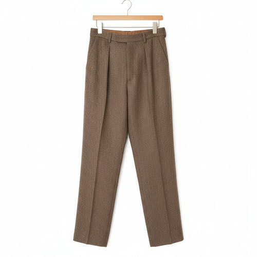 Mens Vintage Pleated Trousers - Brown - Front View