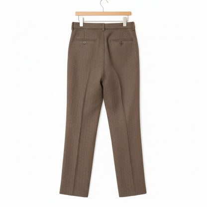 Mens Vintage Pleated Trousers - Brown - Fabric Detail