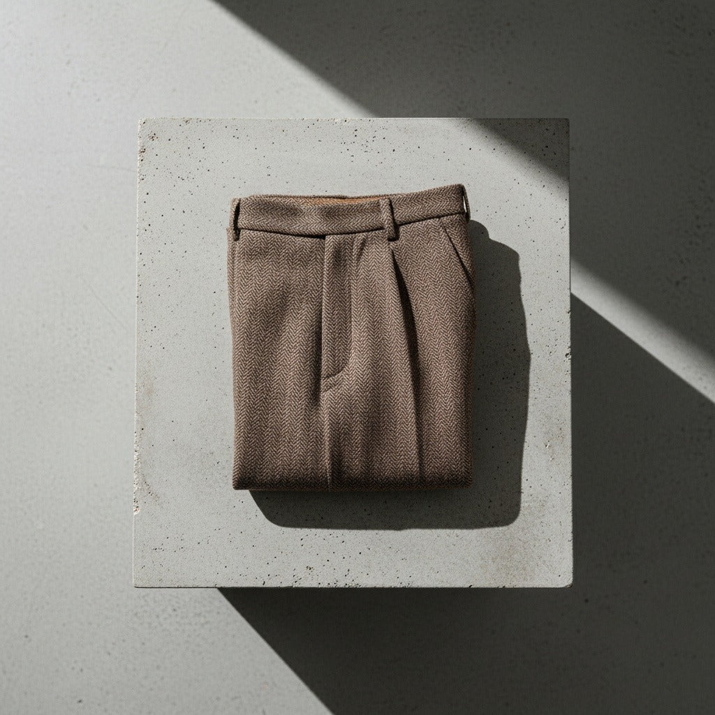 Mens Vintage Pleated Trousers - Brown - Lifestyle Inspiration