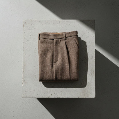 Mens Vintage Pleated Trousers - Brown - Lifestyle Inspiration