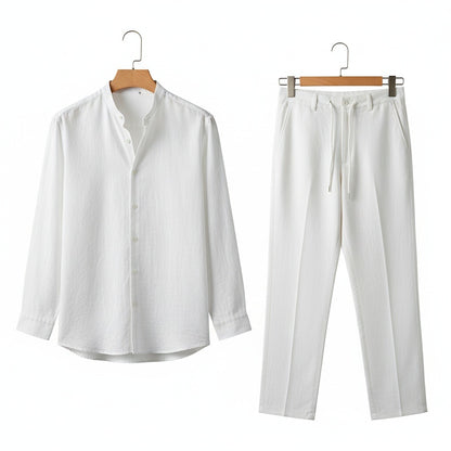 Mens White Linen Set - White - Front View