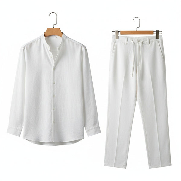 Mens White Linen Set - White - Front View