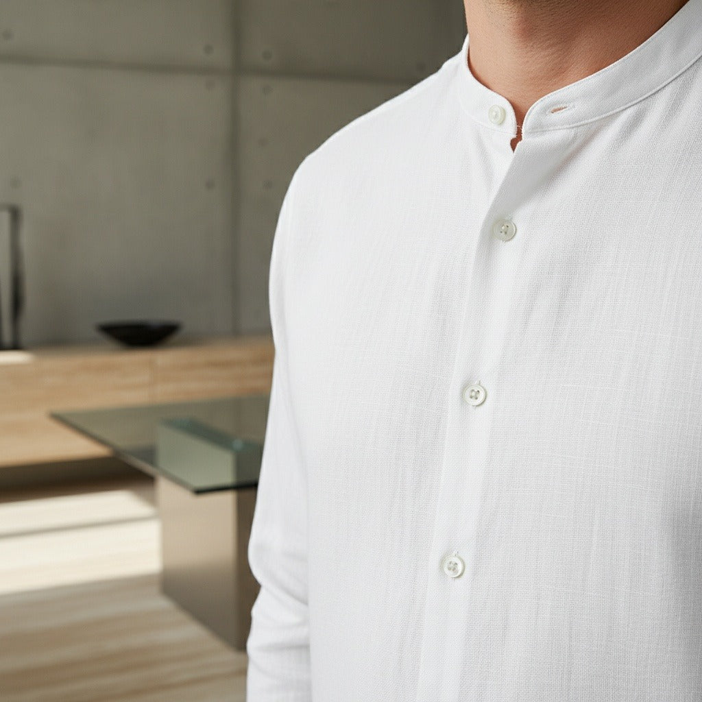 Mens White Linen Set - White - Back View