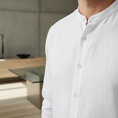 Mens White Linen Set - White - Back View