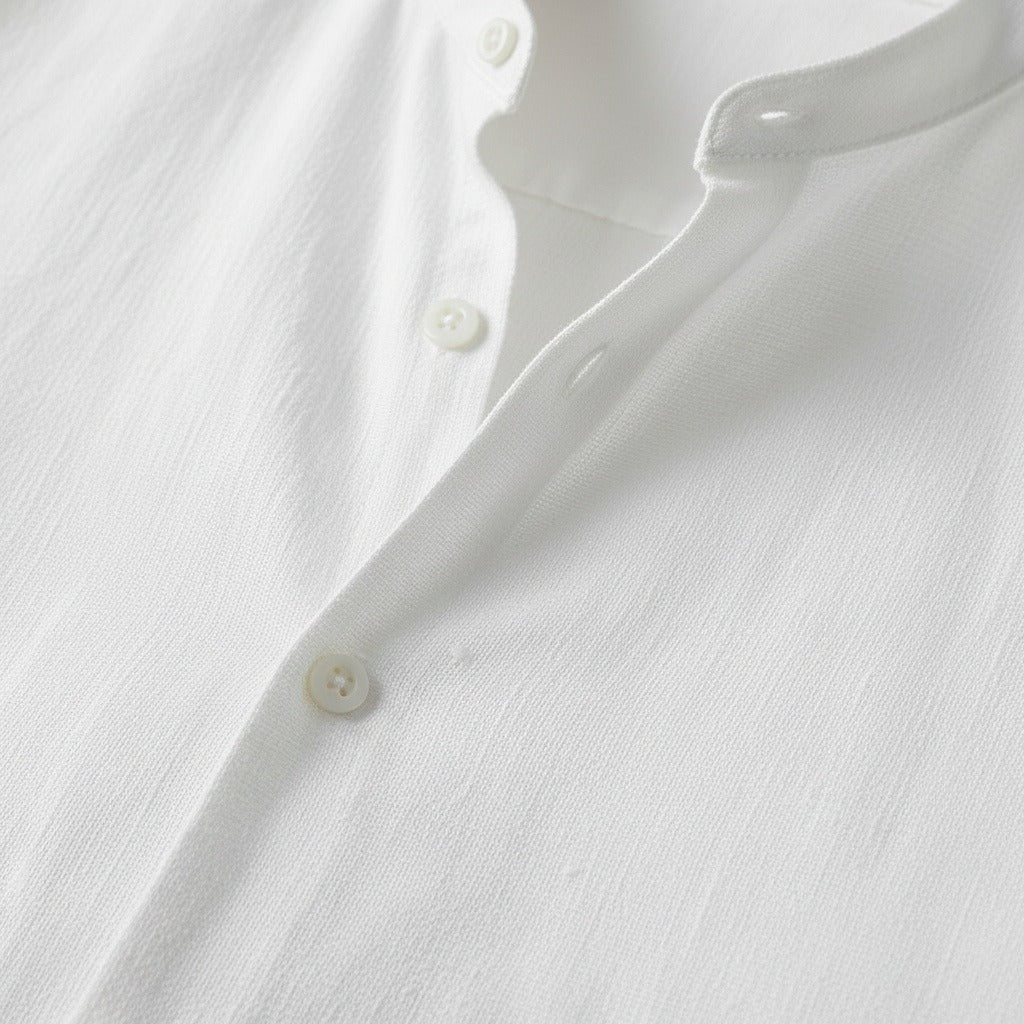 Mens White Linen Set - White - Texture Close Up