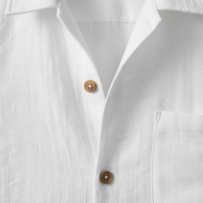 Mens White Linen Shorts and Shirt Set - White - Texture Close Up