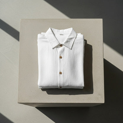 Mens White Linen Shorts and Shirt Set - White - Lifestyle Inspiration