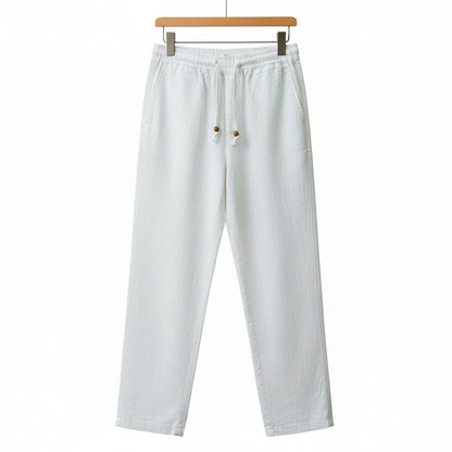 Mens White Linen Trousers - White - Front View