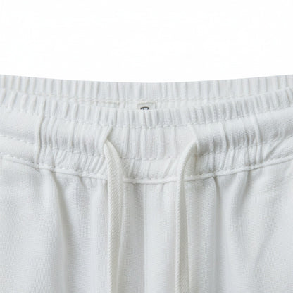 Mens White Linen Trousers - White - Texture Close Up