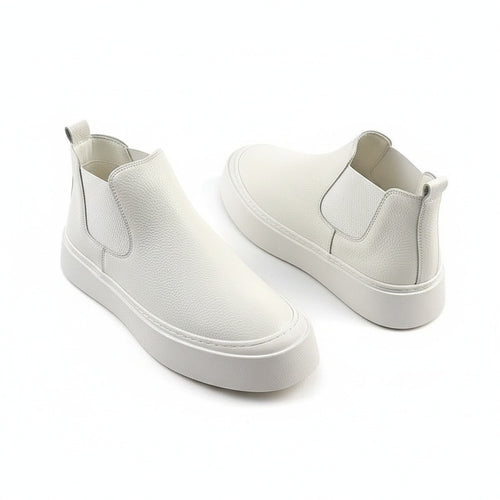Mens White Slip On Shoes - White - Front View