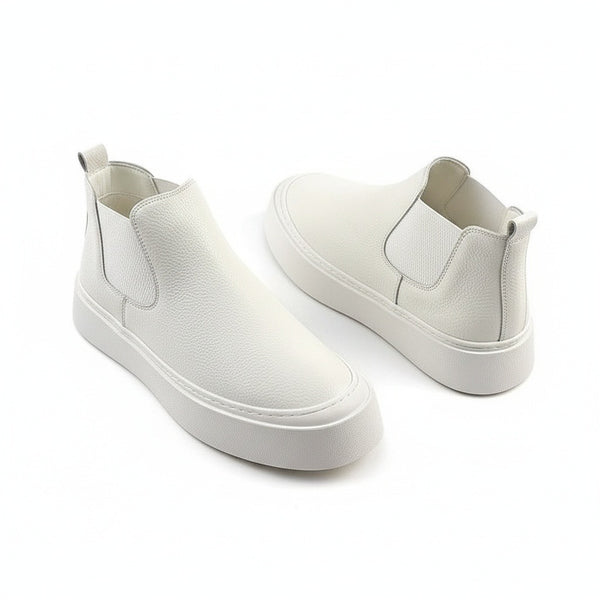 Mens White Slip On Shoes - White - Front View