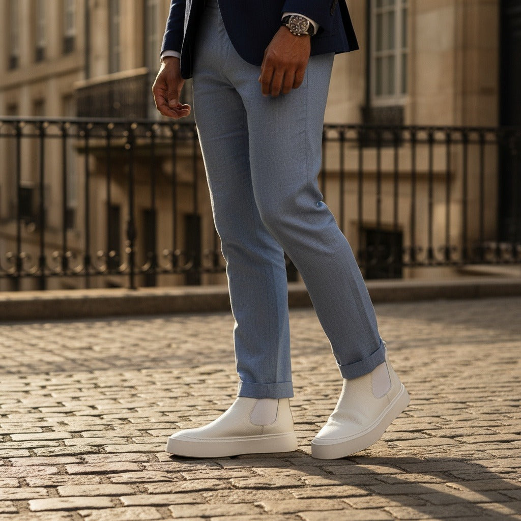 Mens White Slip On Shoes - White - Angled Shot