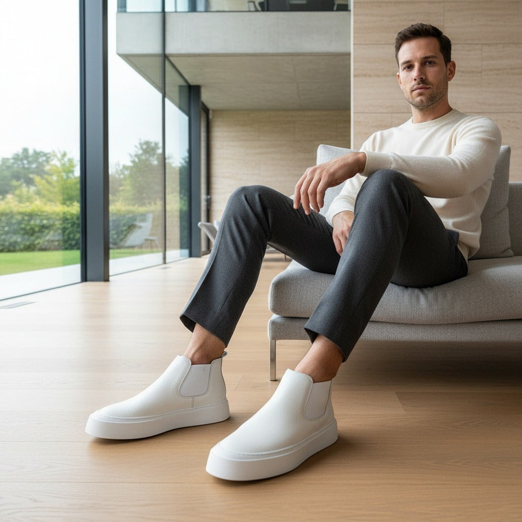 Mens White Slip On Shoes - White - Side Profile
