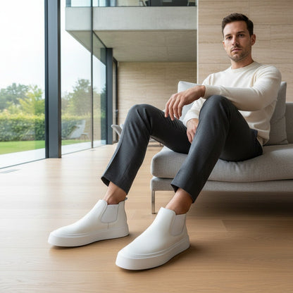 Mens White Slip On Shoes - White - Side Profile