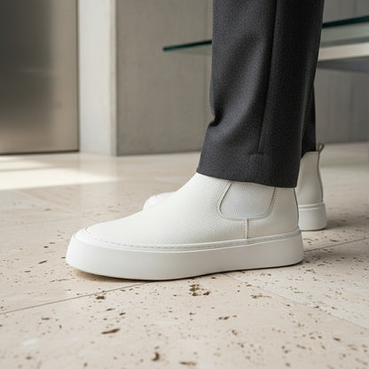 Mens White Slip On Shoes - White - Back View