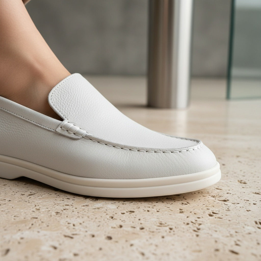 Mens White Suede Loafers - White - Back View