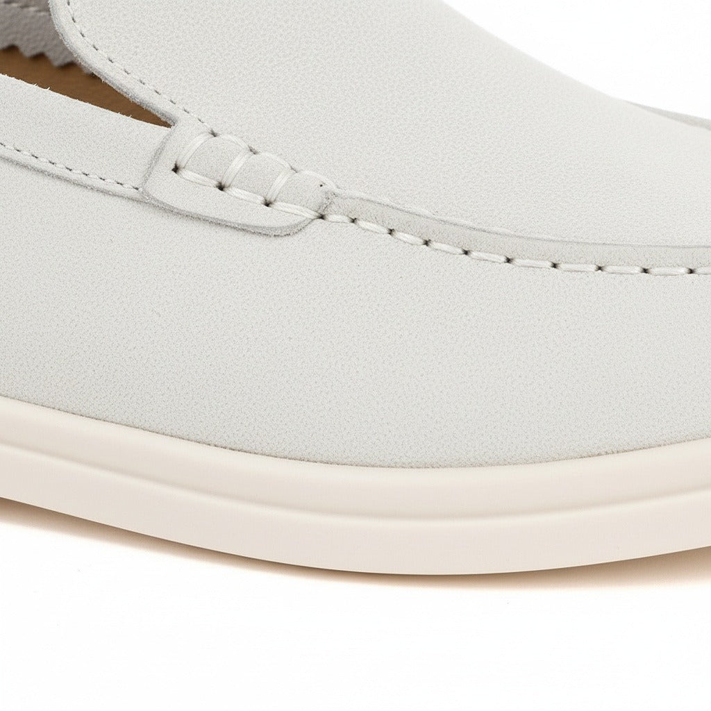 Mens White Suede Loafers - White - Texture Close Up