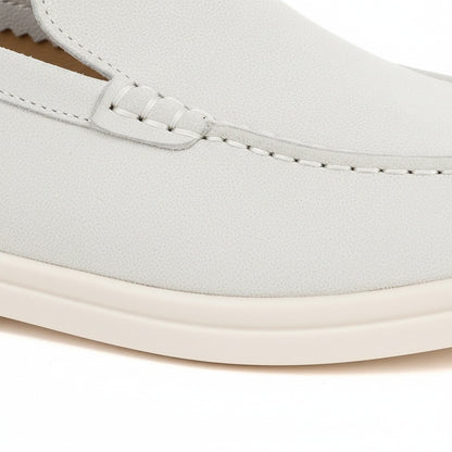 Mens White Suede Loafers - White - Texture Close Up