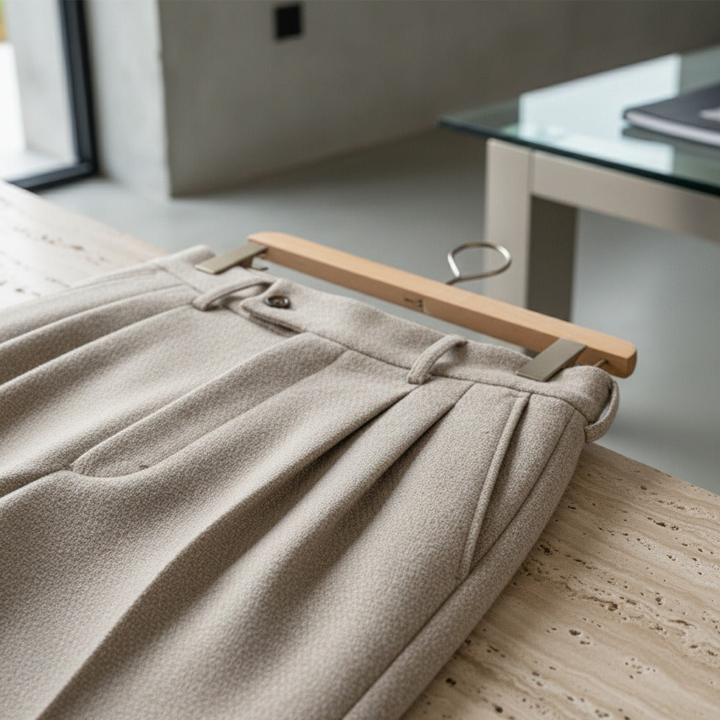 Mens Wool Suit Trousers - Taupe - Back View