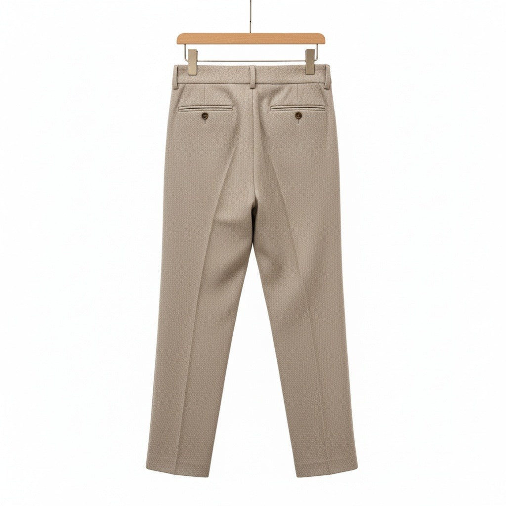 Mens Wool Suit Trousers - Taupe - Fabric Detail