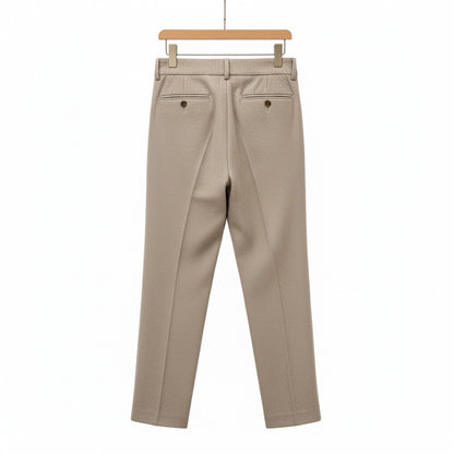 Mens Wool Suit Trousers - Taupe - Fabric Detail
